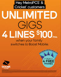 Customer moved 4 lines from Metro to Boost gets 4 new phones and unlimited data for $100