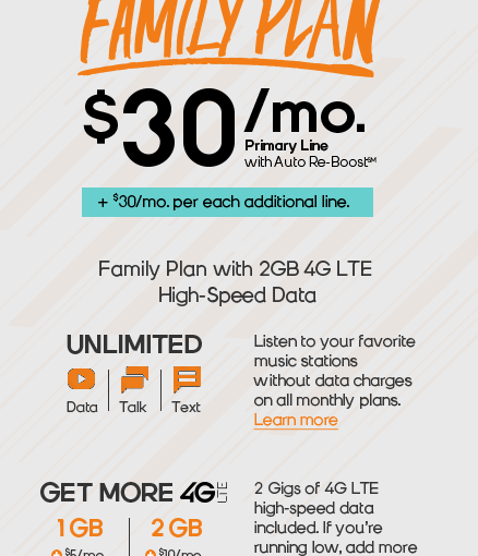 Family Plan for 3 with unlimited 4G for $110 per month